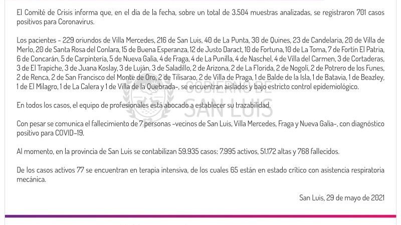 El Comité de Crisis anunció las cifras del sábado