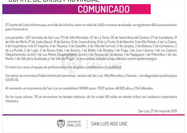 El Comité de Crisis anunció los resultados de este jueves