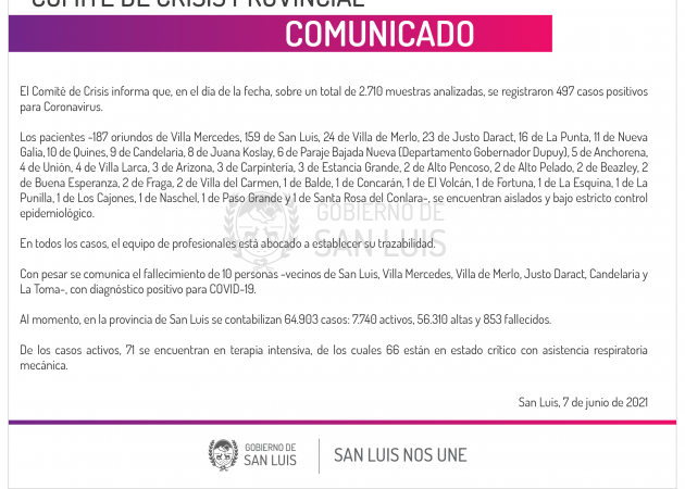 El Comité de Crisis anunció las cifras del lunes